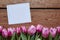 Spring note valentines day communication with tulips flowers