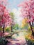 Spring in an old English park. Oil painting in impressionism style. Vertical composition