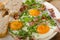 Spring omelette with bacon, egg and herbs