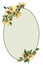 Spring oval frame. Decoration of bouquets with yellow jasmine flowers. Flowering branches with buds, green leaves.