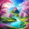 Spring paradise scenery on the tale fantasy wallpaper