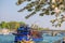 Spring Paris with boats on Seine in France