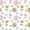 Spring pattern with flowers and watering cans