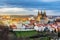 Spring Prague panorama from Prague Hill with Prague Castle, Vlta