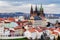 Spring Prague panorama from Prague Hill with Prague Castle, Vltava river and historical architecture. Concept of Europe travel, s