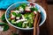 Spring Radish And Snap Pea Greek Salad..style rustic.selective focus