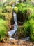 Spring river waterfall,  stones, green moss and spring trees, David`s sources, Latvia