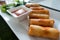 Spring rolls with shrimp with sweet chili sauce. Asian cuisine.