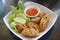 Spring rolls with shrimp and vegetable with sweet chilice. A