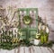 Spring Romantic decorations with greenery and white flowers