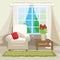 Spring room interior. Vector illustration. Scene for your artwork, design and prints.