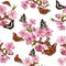 Spring sakura blossom is beautiful and attracts many butterflies to it