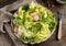 Spring salad with wild edible plants - chickweed, bedstraw, common nipplewort