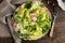 Spring salad with wild edible plants - chickweed, young bedstraw and common nipplewort