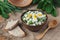 Spring salad with wild leak, eggs and mayonnaise