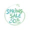 Spring Sale 50% off hand drawn inscription round symbol.