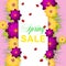 Spring sale background with beautiful flowers. Ladybug. Vector i