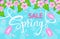 Spring sale background with with cherry blossoms flowers, fresh green leaves