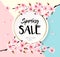 Spring sale background with a pink blooming sakura.