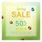 Spring sale banner with colorful ladybugs