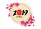 Spring sale banner design with sakura blossom. Chinese new year 2019 hieroglyph Pig