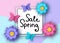 Spring sale banner with paper flowers and butterflies.