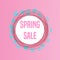 Spring sale banner on pink background with red and cyan stripes