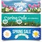 Spring sale banners with tulips and daisies
