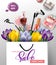 Spring sale concept. Spring background with flowering crocuses. Vector.