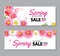 Spring sale cover banner with blooming flowers background template. Design for advertising, flyers, posters, brochure, invitation