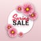 Spring sale floral advertizing poster, board. Banner with realistic flowers. Vector illustration