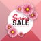 Spring sale floral advertizing poster, board. Banner with realistic flowers. Vector illustration