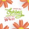 Spring Sale green and orange flower 50 percent off heading design for banner or poster. Sale and Discounts Concept. Vector