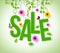 Spring Sale Hanging with Vector Vines, Flowers and Flying Butterflies
