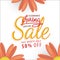 Spring Sale orange flower 50 percent off heading design for banner or poster. Sale and Discounts Concept. Vector illustration.