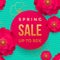 Spring sale poster or web banner design template. Vector springtime flowers and golden glitter text for discount promo