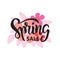 Spring sale vector banner with flower and leaf. Spring season advertising