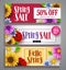 Spring sale vector banner set with colorful background templates