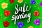 Spring Sale Word Hanging on Leaves with Strings. Vector Illustration