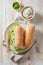 Spring sandwich with crunchy bread, fromage cheese and chive