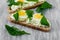 Spring sandwiches with cheese, eggs and rucola