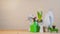 Spring Scandinavian cozy home decor: white vases, white hyacinth and bird figurines