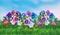 Spring scene poster, Landscape Violet Pansy flowers Viola Tricolor watercolor illustration