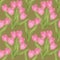 Spring seamless floral tulip pattern on green