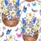 Spring seamless pattern with daffodils in wicker