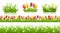 Spring seamless pattern, grass and flowers 3d vector set