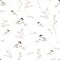 Spring seamless pattern with hand drawn little tit birds