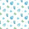 Spring seamless pattern. Template with Easter eggs, hearts and feathers.