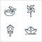 spring season line icons. linear set. quality vector line set such as paper boat, bird house, wind turbine