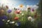 Spring season, Wild flowers on a flower meadow under sunshine